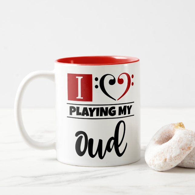 Tasse 2 Couleurs Bass Clef Coeur J'Aime Jouer Mon Oud (Avec donut)