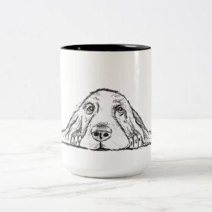 Tasse 2 Couleurs basset hound noir blanc simple chiot yeux chien 