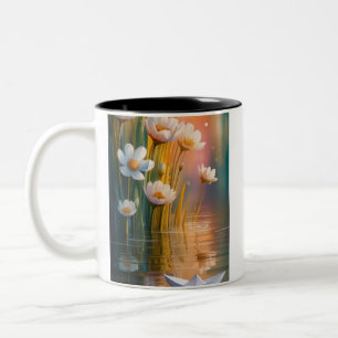 Tasse 2 Couleurs Bateau en papier et fleurs blanches rêveurs à la t