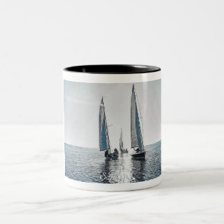 Tasse 2 Couleurs Bateaux à voile avec illustration Sun Setting