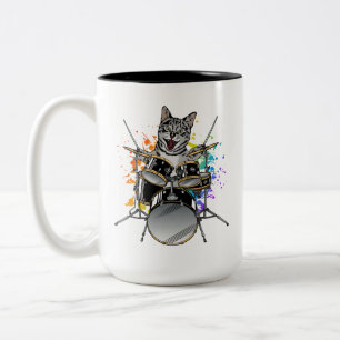 Tasse 2 Couleurs Batteur À Batterie À Chat Jouant À Des Tambours