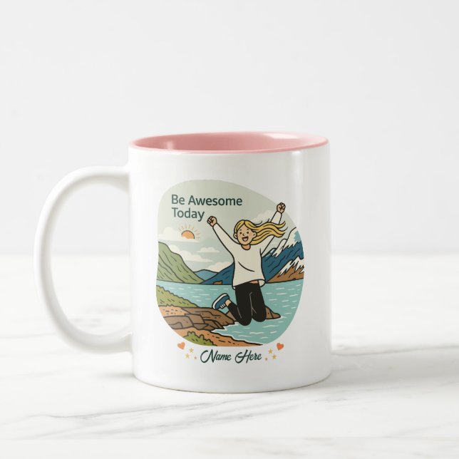 Tasse 2 Couleurs Be Awesome Today – Inspirational - Custom Name  (Gauche)