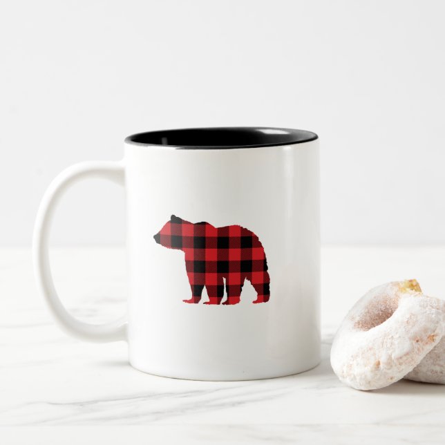 Tasse 2 Couleurs Bear Black Silhouette Buffalo Check (Avec donut)