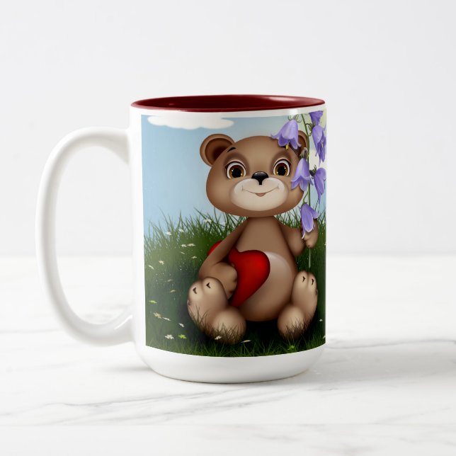 Tasse 2 Couleurs Bear Holding Bouquet Flower-30926 (Gauche)