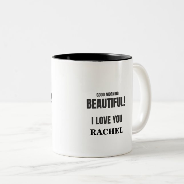 Tasse 2 Couleurs BEAU BONJOUR, JE T'AIME, personnalisé (Devant droit)