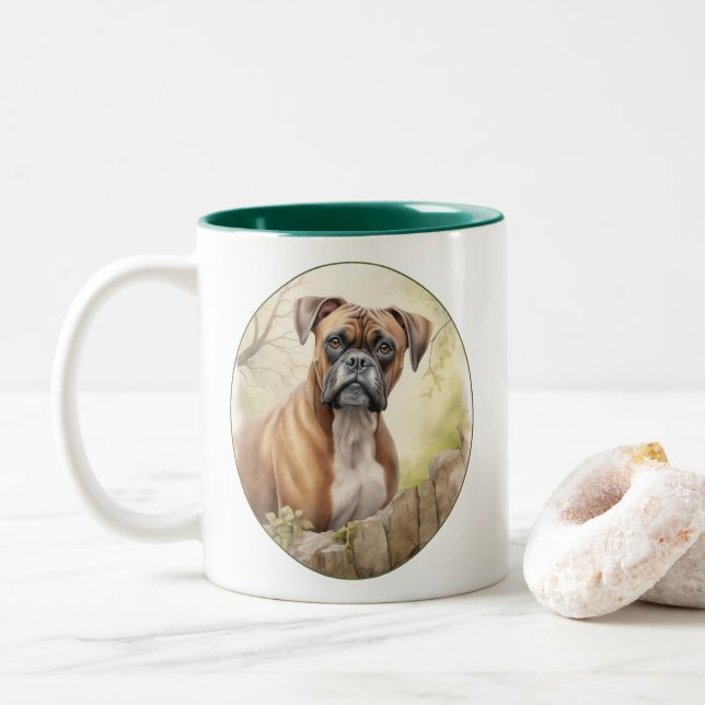 Tasse 2 Couleurs Beau chien de boxe (Avec donut)