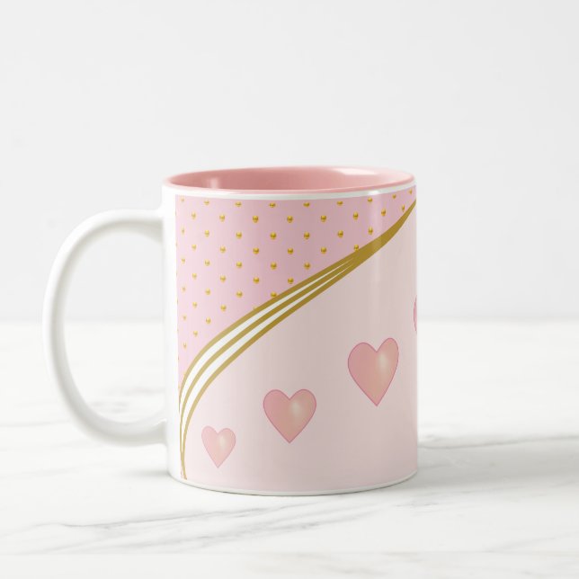 Tasse 2 Couleurs Beau Coeurs Roses & Confetti Or (Gauche)