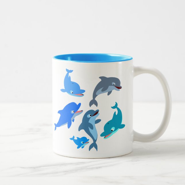 Tasse 2 Couleurs Beau Dauphin Caricature (Droit)