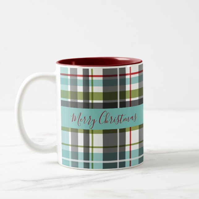 Tasse 2 Couleurs Beau Joyeux Tartan de Noël (Gauche)