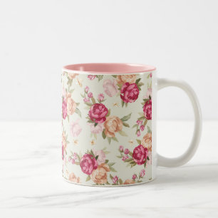 Tasse 2 Couleurs Beau motif de pivoine de couleur sur le vert