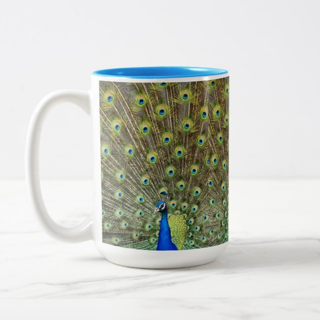 Tasse 2 Couleurs Beau oiseau de paon (Gauche)