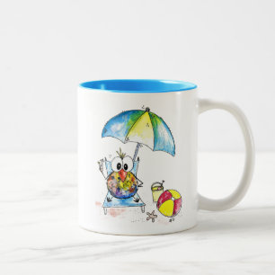 Tasse 2 Couleurs Beau Oiseau Whimsical sur la plage