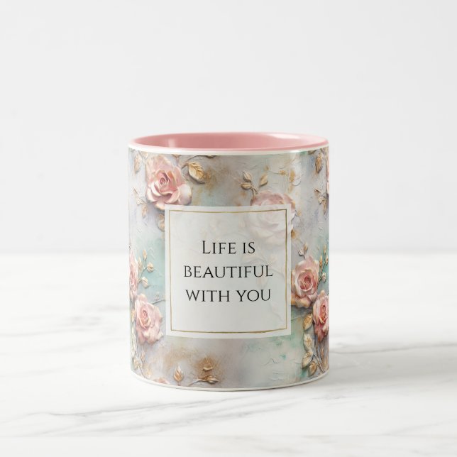 Tasse 2 Couleurs Beau Romantique Rose rose rose Roses romantiques (Centre)