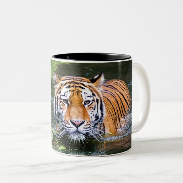 Tasse 2 Couleurs Beau tigre dans l'eau (Devant droit)