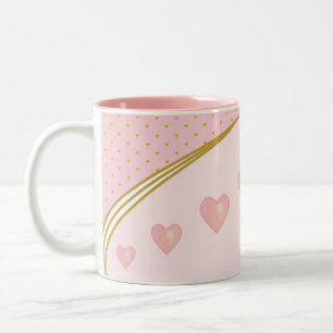 Tasse 2 Couleurs Beaux cœurs roses et confettis dorés