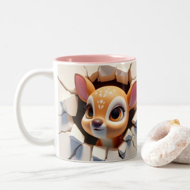 Tasse 2 Couleurs Bébé mignon en 3D Cerf de cacao chaud Café Animaux (Avec donut)