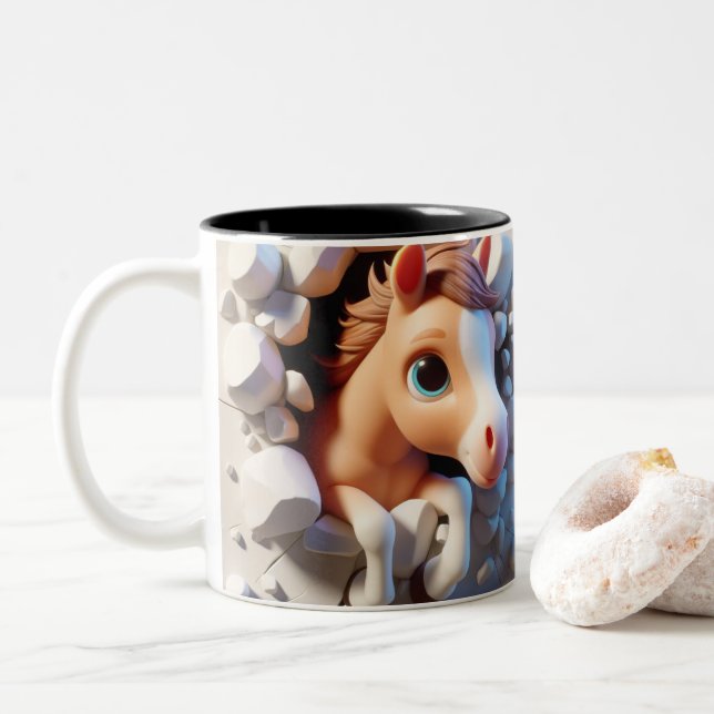 Tasse 2 Couleurs Bébé mignon en 3D Cheval de cacao chaud Café Anima (Avec donut)