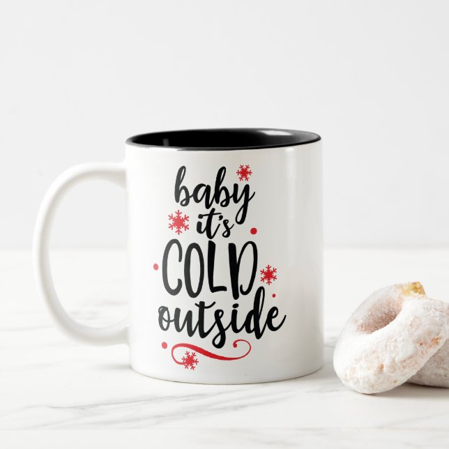 Tasse 2 Couleurs Bébé noir rouge c'est Noël extérieur froid (Avec donut)