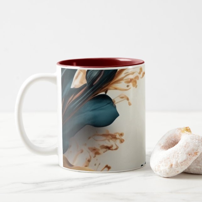 Tasse 2 Couleurs Belle aquarelle fleurie (Avec donut)