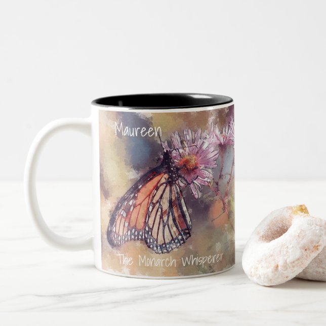 Tasse 2 Couleurs Belle aquarelle Monarch Butterfly Whisperer (Avec donut)
