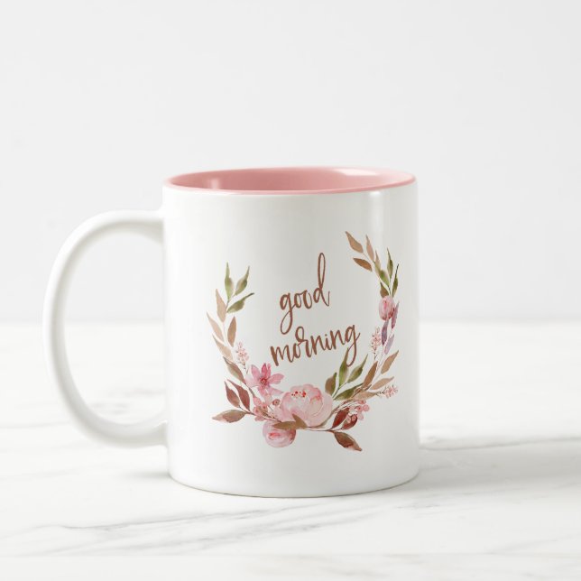 Tasse 2 Couleurs Belle Botanique | Courbe Florale Bonjour (Gauche)