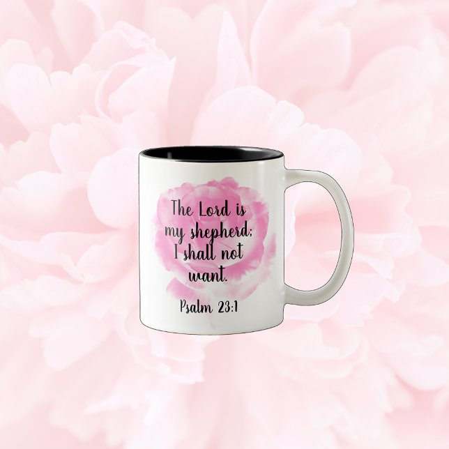 Tasse 2 Couleurs Belle Citation de la Bible Rose rose Le 23ème Psau (Créateur téléchargé)