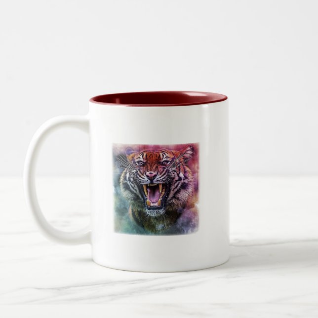 Tasse 2 Couleurs Belle croissance Tigre Bengale Tigre photo visage (Gauche)