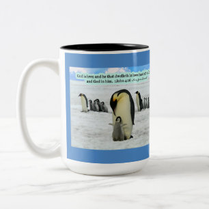 Tasse 2 Couleurs Belle écriture de pingouin 1 Jean 4:16