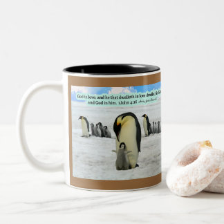 Tasse 2 Couleurs Belle écriture de pingouin 1 Jean 4:16