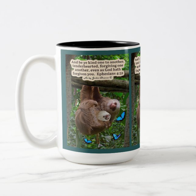 Tasse 2 Couleurs Belle Écriture de Sloth : Ephésiens 4:32 (Gauche)