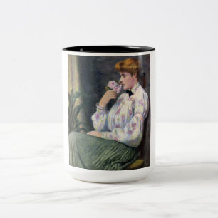 Tasse 2 Couleurs Belle Femme Sentant le Parfum des Fleurs (Rêverie)