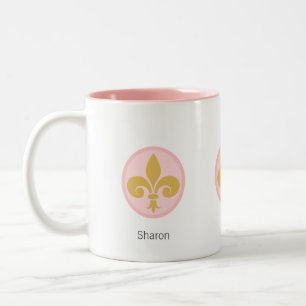 Tasse 2 Couleurs Belle Fleur-de-lis Fleur sur Rose & Blanc