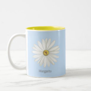 Tasse 2 Couleurs Belle Fleur de Marguerite sur Fond Bleu Clair