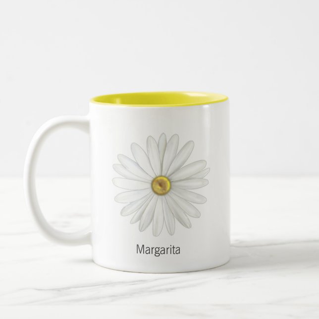 Tasse 2 Couleurs Belle Fleur marguerite sur blanc (Gauche)