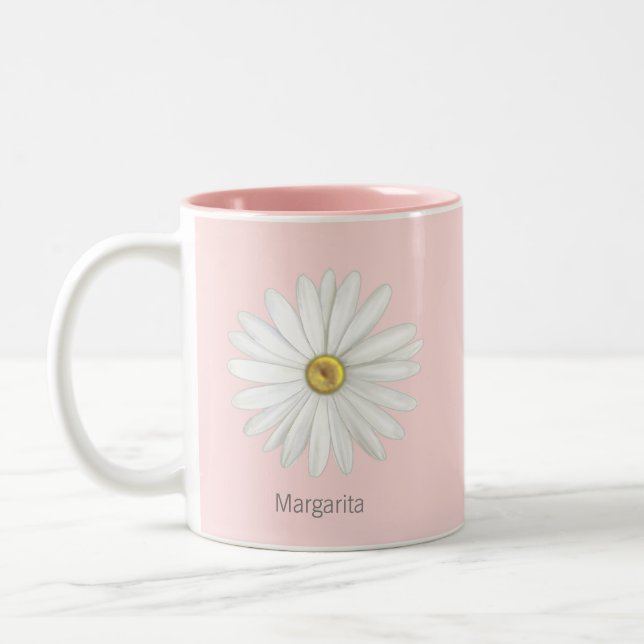 Tasse 2 Couleurs Belle Fleur marguerite sur rose clair (Gauche)