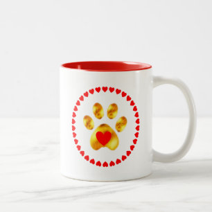 Tasse 2 Couleurs Belle Patte Dorée Moderne & Cœurs Rouges