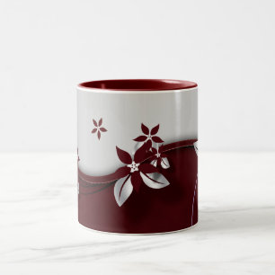 Tasse 2 Couleurs Belles fleurs de couleur rouge foncé et gris arge