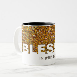 Tasse 2 Couleurs BÉNÉFICIÉ Au Nom De Jésus   Parties scintillant OR