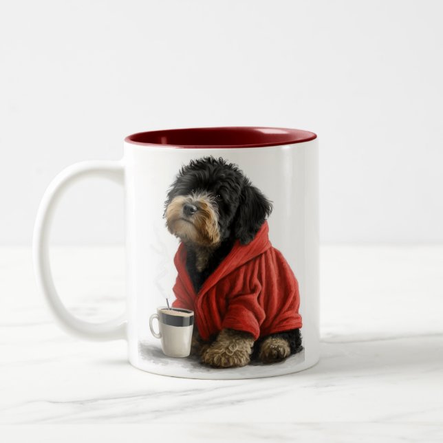Tasse 2 Couleurs Bernedoodle, Labradoodle, Bouchon de café Goldendo (Gauche)