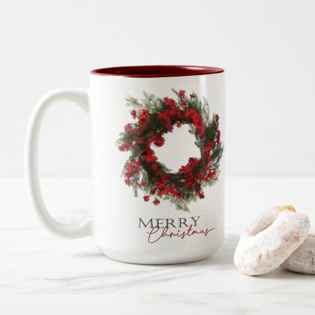 Tasse 2 Couleurs Berry Wreath Joyeuse Musique de Noël (Avec donut)