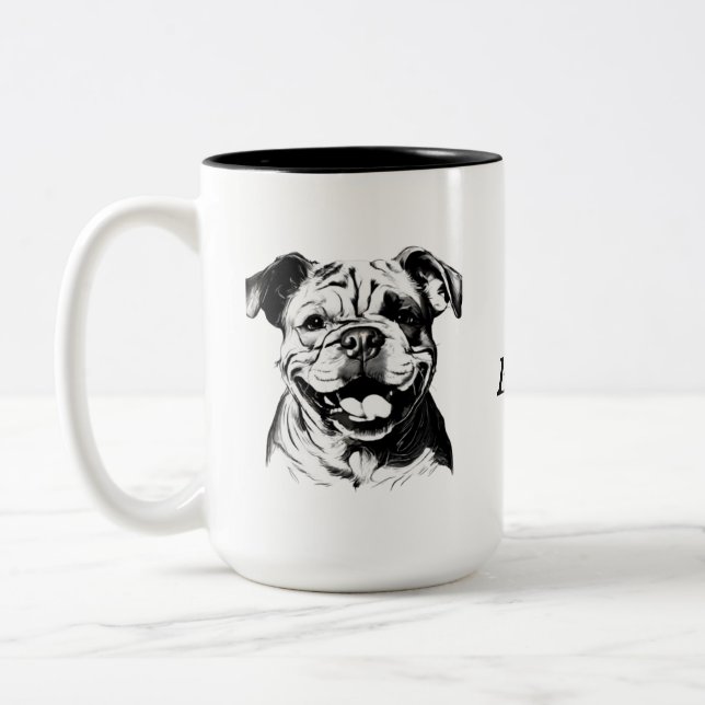 Tasse 2 Couleurs Best Buddy English Bulldog B&W Silohuette (Gauche)