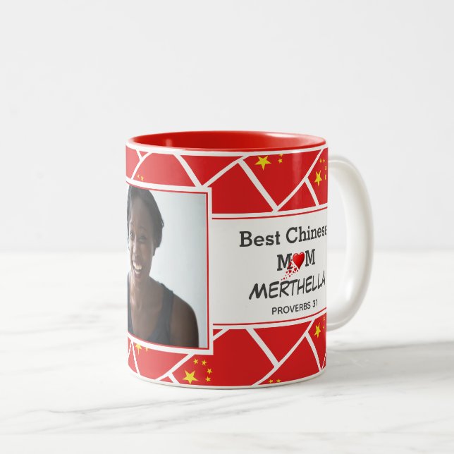 Tasse 2 Couleurs BEST CHINOIS MUM Personnalisé CHINE Drapeau photo (Devant droit)
