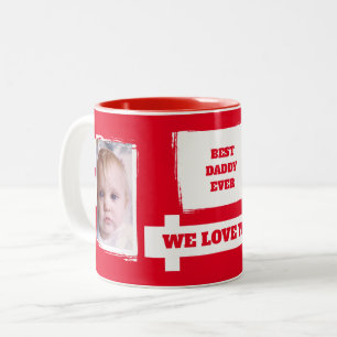 Tasse 2 Couleurs Best Daddy Ever 2 photos vous aiment blanc rouge