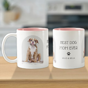 Tasse 2 Couleurs Best Dog Mom Ever 2 Photo Arch & Nom Texte 11 oz