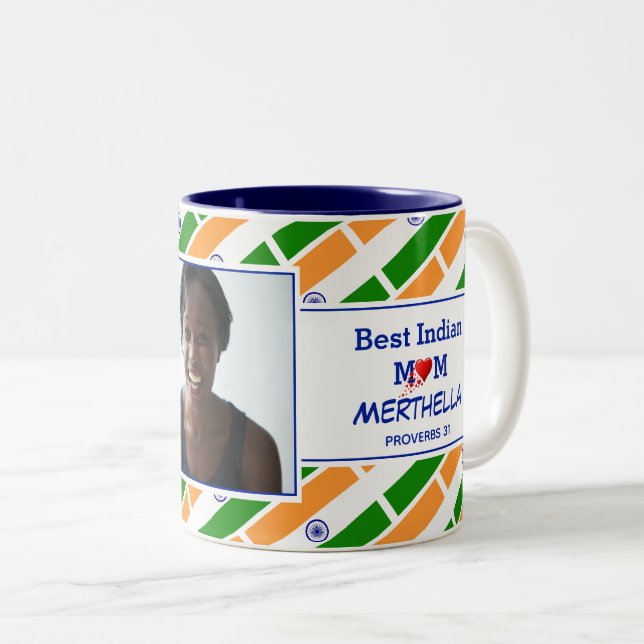 Tasse 2 Couleurs BEST INDIAN MOM Photo personnalisée (Devant droit)