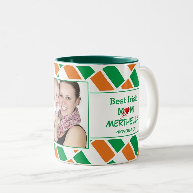 Tasse 2 Couleurs BEST IRLANDE MUM Photo personnalisée DRAPEAU D'IRL (Devant droit)