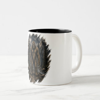 Tasse 2 Couleurs Bigfoot au Clair de Lune Aquarelle Forêt Cryptide