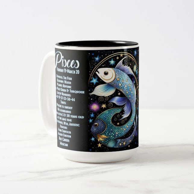 Tasse 2 Couleurs Bijou personnalisé Galaxie Poissons Zodiac (Devant gauche)