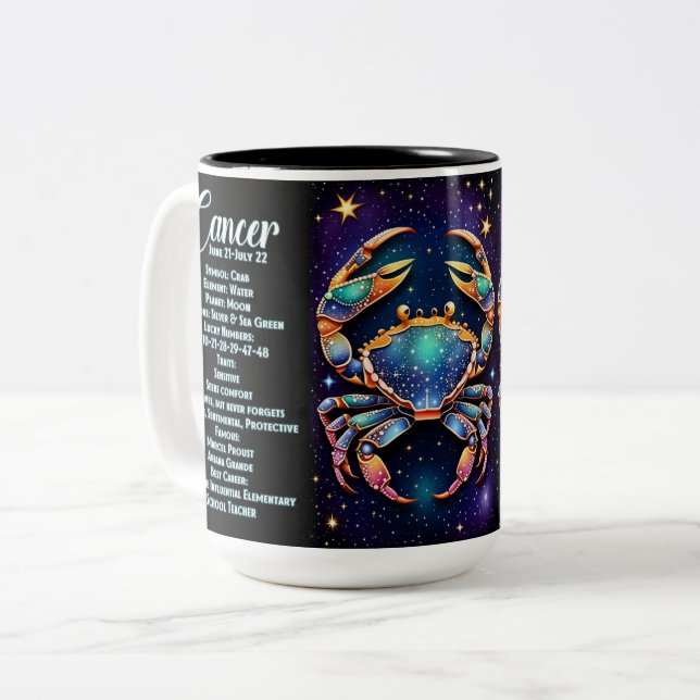 Tasse 2 Couleurs Bijou personnalisé Galaxie Zodiaque Cancer (Devant gauche)
