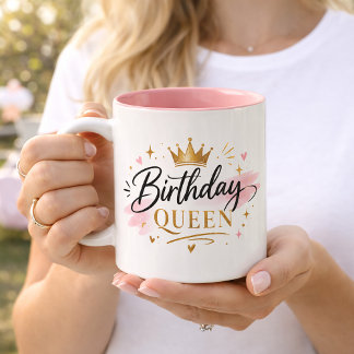 Tasse 2 Couleurs Birthday Queen Elegant Script with Gold Crown